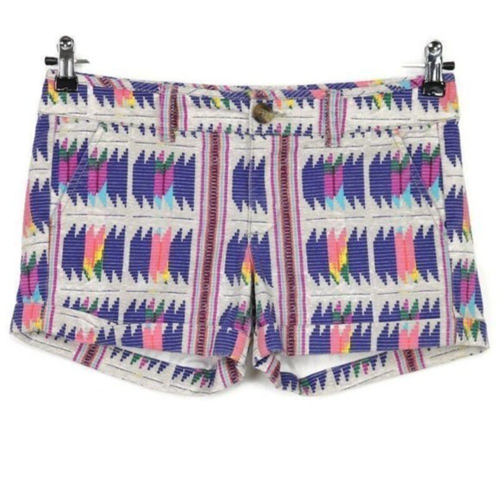 American Eagle Midi Shorts Boho Aztec‎ Tribal Grey Purple Pink Stretch 4